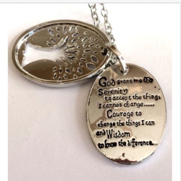 Silver Tree of Life Necklace Serenity Prayer 18-20" Plated AA NA Yoga - Picture 2 of 8